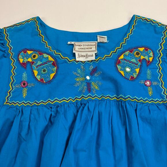 Sandy Starkman Loungewear Vintage Embroidered Nightgown Turquoise Est. Size M - Picture 7 of 13